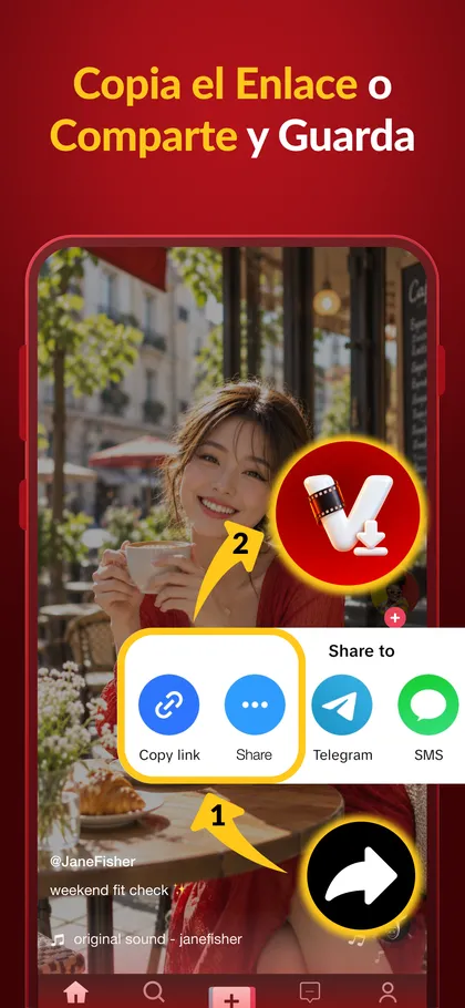 Copiar el enlace o compartir el video con la app