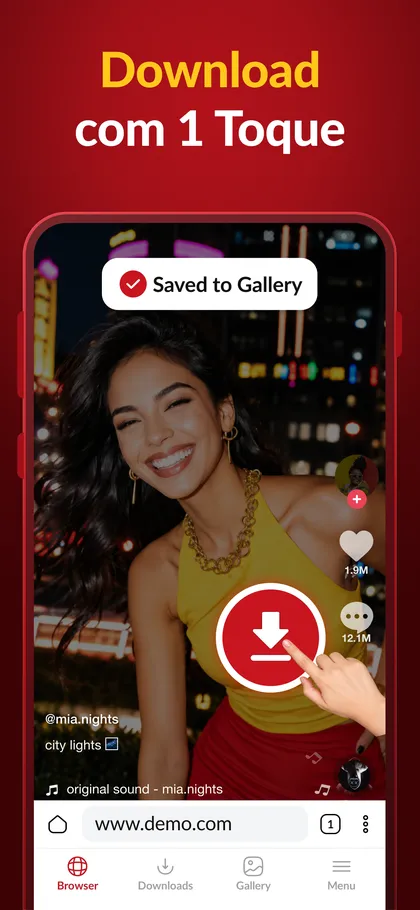 Botão vermelho de download sobre o vídeo