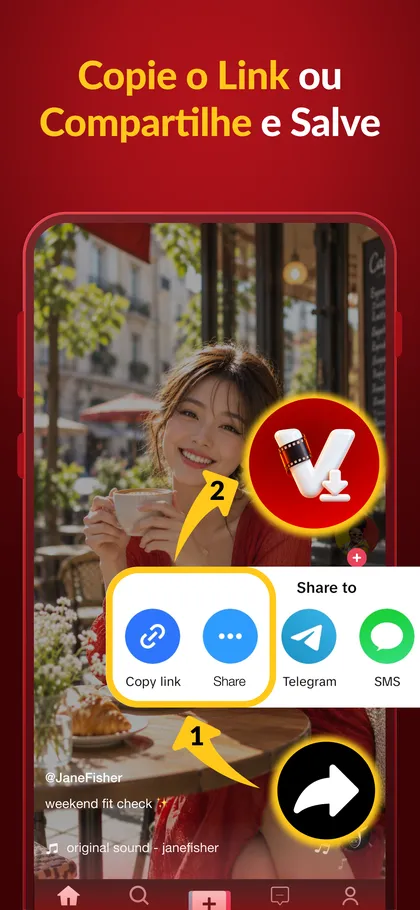 Copiar o link ou compartilhar o vídeo com o app